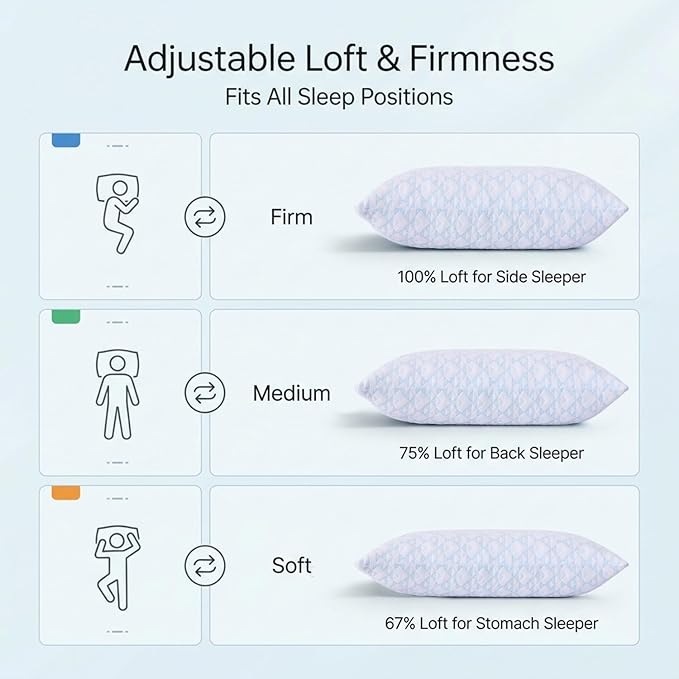 Meoflaw Adjustable Memory Foam Bed Pillows:Queen Size Shredded Foam Pillow Set - Image 5