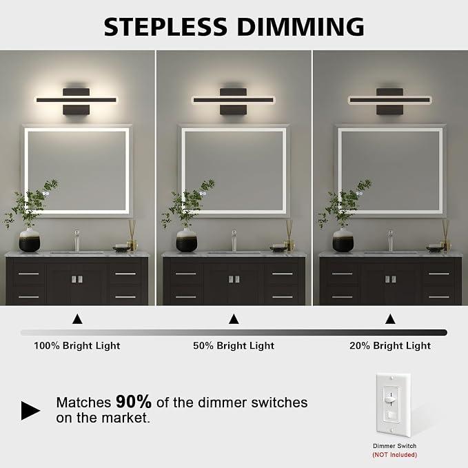 JUSHENG Black Vanity Lights for Bathroom, 5CCT Dimmable Bathroom Light Fixtures - Image 3
