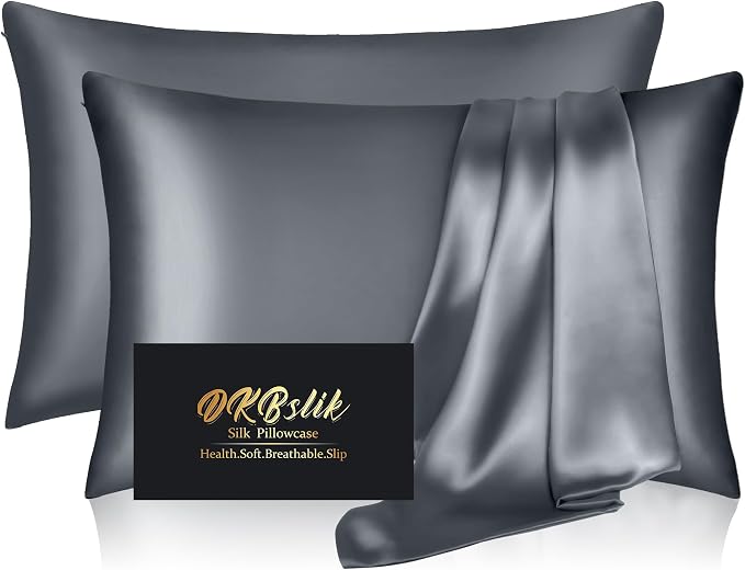 Silk Pillow Cases 2 Pack, Mulberry Silk Pillowcases Standard Set of 2, Anti Acne by HOME