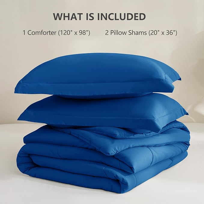 CozyLux Oversized King Comforter Set, 3 Pieces Classic Blue 120x98 Box Stitched - Image 6