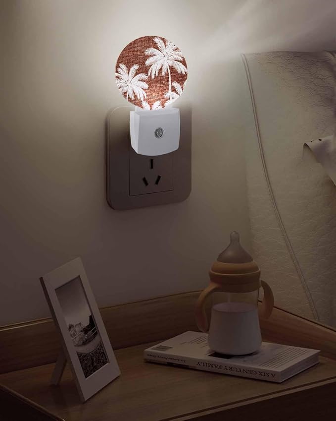 Night Lights Auto Sensor Tropical Palm Trees Night Light Brown Linen Coastal - Image 5
