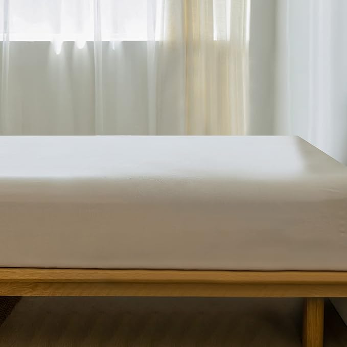 MooMee Fitted Bottom Sheet Only 100% Washed Cotton Linen Like Textured - Image 3