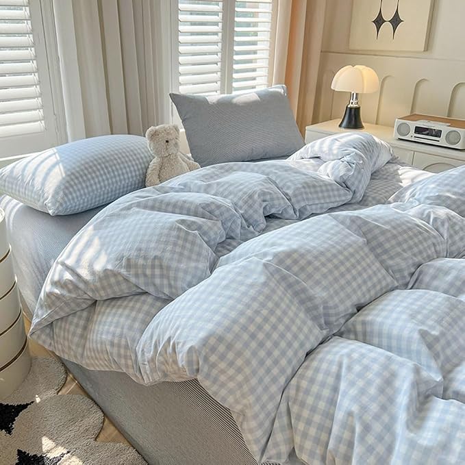 Nayoroom Gingham Duvet Cover Full Size Blue White Plaid Checkered Comforter - Image 2