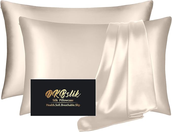 Silk Pillowcase 2 Pack, Mulberry Silk Pillow Cases Queen Size Set of 2 by HOME