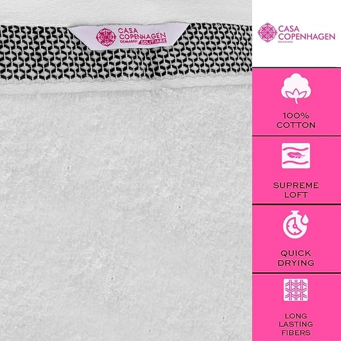 CASA COPENHAGEN Solitaire 6Pcs 100% Egyptian Cotton Large Designer Towels Gift - Image 2