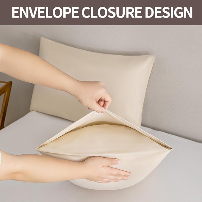MINIPANDA Beige Pillow Cases Standard Size Set of 4 - Image 4