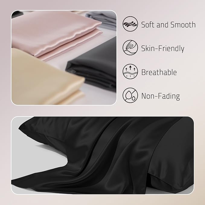 Gabire Mulberry Silk Pillowcases Set of 2, Both Sides Real Silk Pillow Covers - Image 2