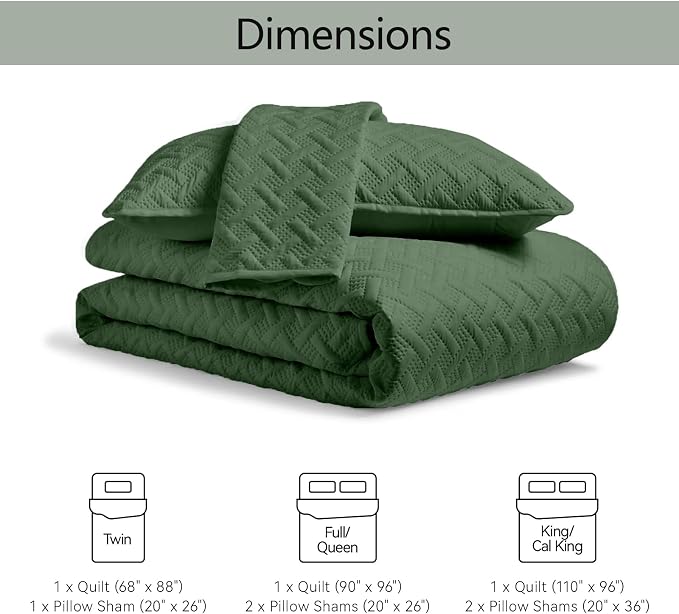 FLYMME King Size Quilt Bedding Set Olive Green Lightweight Bedspreads - Image 7