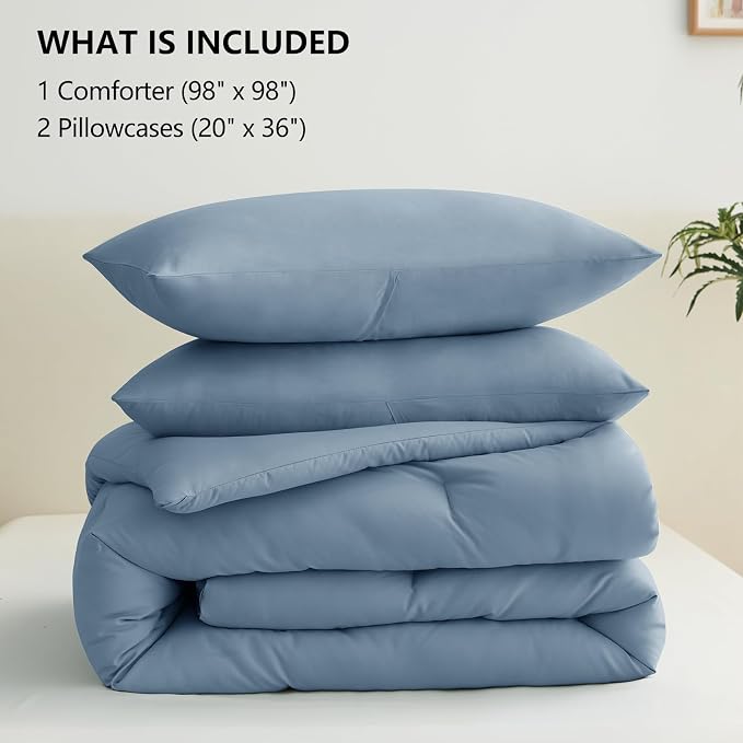 CozyLux Oversized Queen Comforter Set Grayish Blue, 3 Pieces 98x98 Solid - Image 6