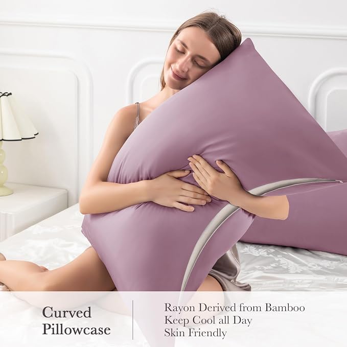 Curved Pillow Case Queen Size, Side Sleeper Pillow Cases Cover Cooling Rayon - Image 4