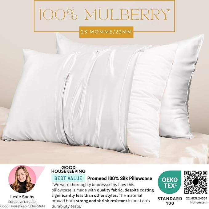 PROMEED 23 Momme White Silk Pillowcase - Image 2