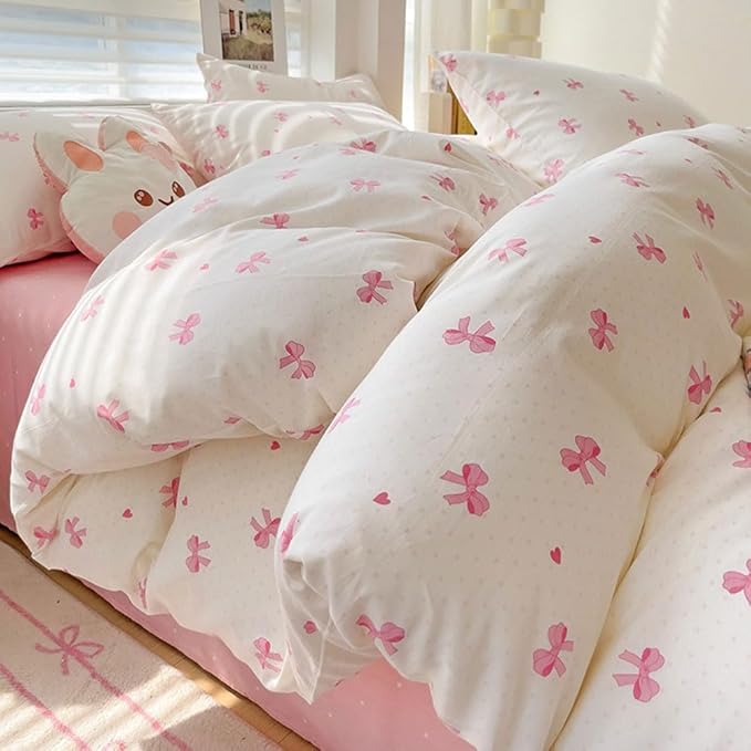 Nayoroom Pink Bow Duvet Cover Queen Size Heart Bows Printed Coquette Bedding - Image 7