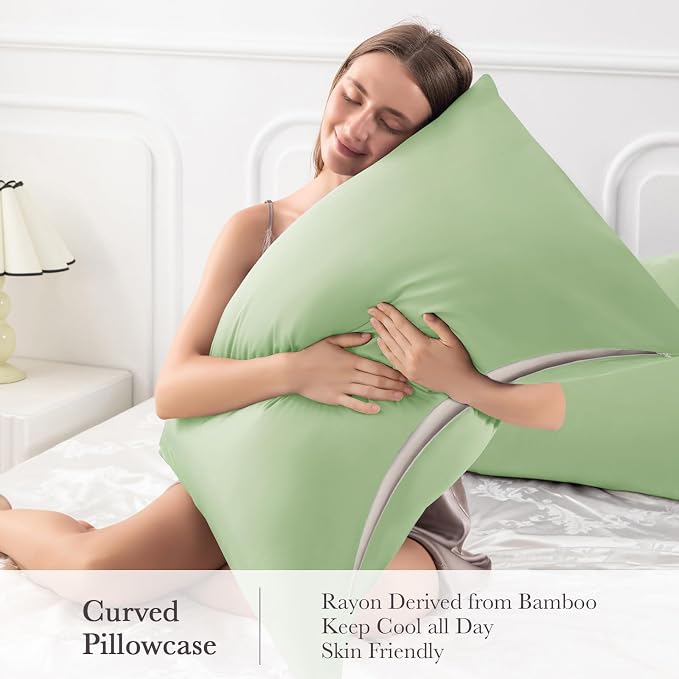 Curved Pillow Case King Size, Side Sleeper Pillow Cases Cover Cooling Rayon - Image 4