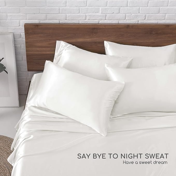 MR&HM Satin Bed Sheets, Queen Size Sheets Set - Image 5