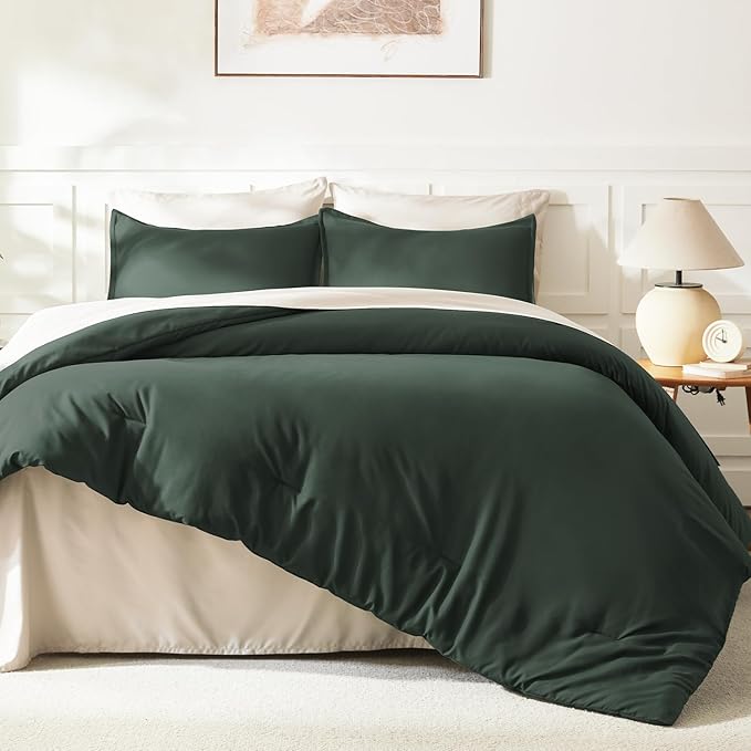 Litanika Forest Green Comforter King Size, 3 Pieces Lightweight Solid Bedding - Image 6