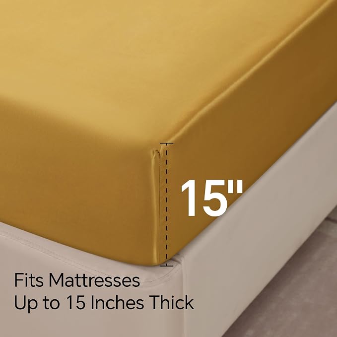 BEDELITE California King Sheets Set, Luxury Soft Gold Satin Sheets - Image 6