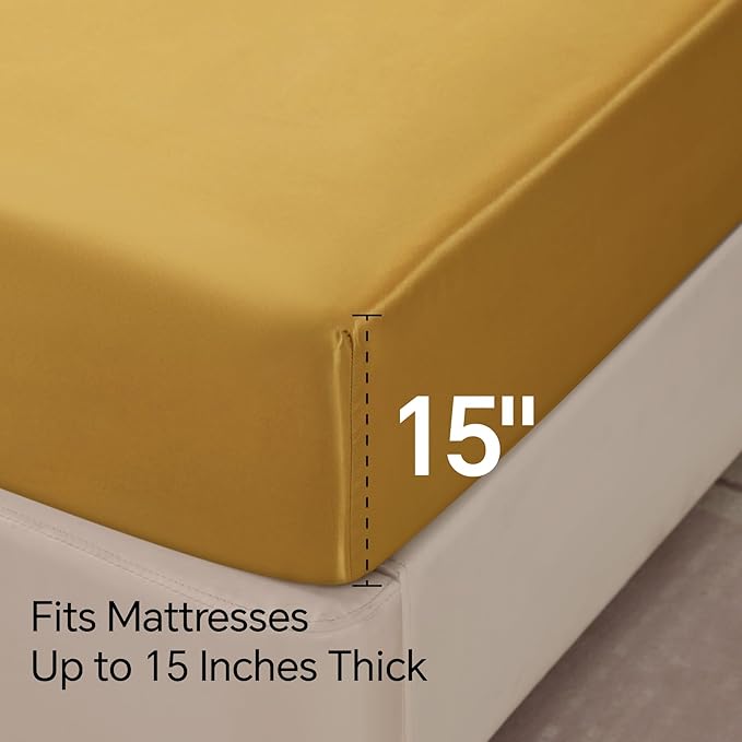 BEDELITE Satin Sheets Twin XL Size Bed Set, Luxury Soft Gold Silky Sheets - Image 6