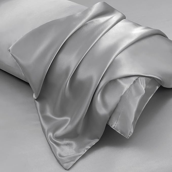 Aormenzy Satin Body Pillow Cover Set of 2, 20x54 Inches Silver Grey Case - Image 4