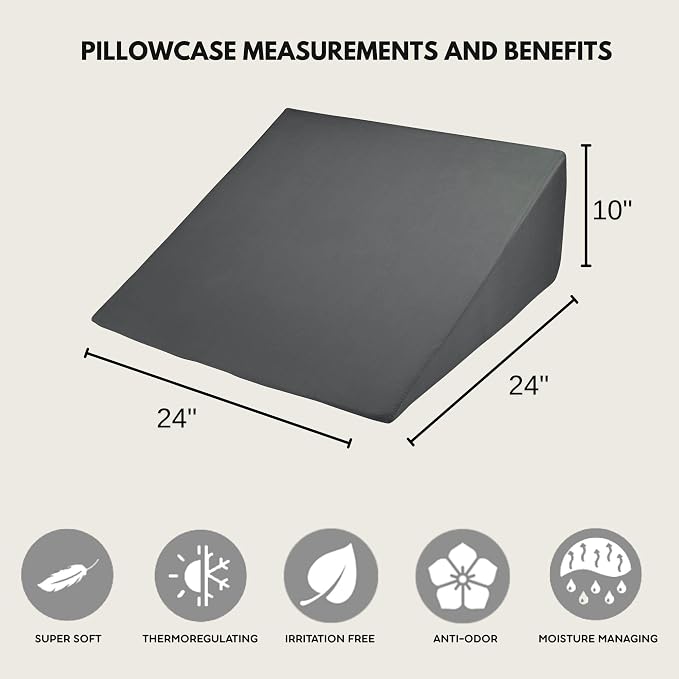 Bamboo Viscose Wedge Pillow Case Cover 24" W x 24" L x 10" H, Moisture-Wicking - Image 4