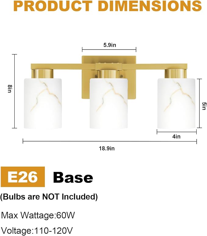 3-Light Bathroom Light Fixtures, Modern Vanity Lights, Living Room, E26 Base - Image 2