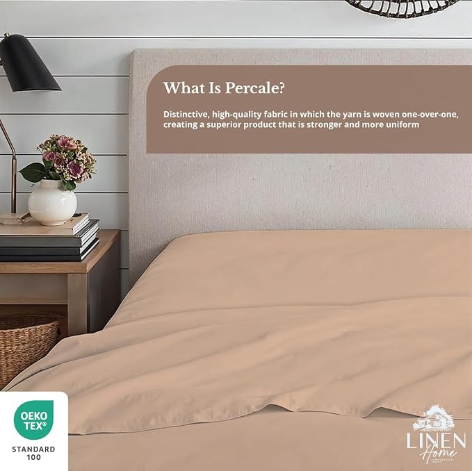 Linen Home 100% Cotton Percale 1 Flat Sheet, King Size - Image 4