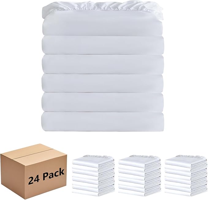 White Bulk Twin Fitted Sheet Only Deep Pocket 24 Pack, Quick Sort Bottom Bed by Culve