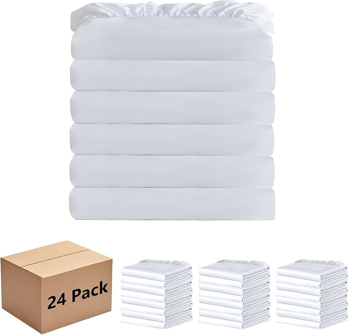 White Bulk Queen Fitted Sheet Only Deep Pocket 24 Pack, Quick Sort Bottom Bed by Culve