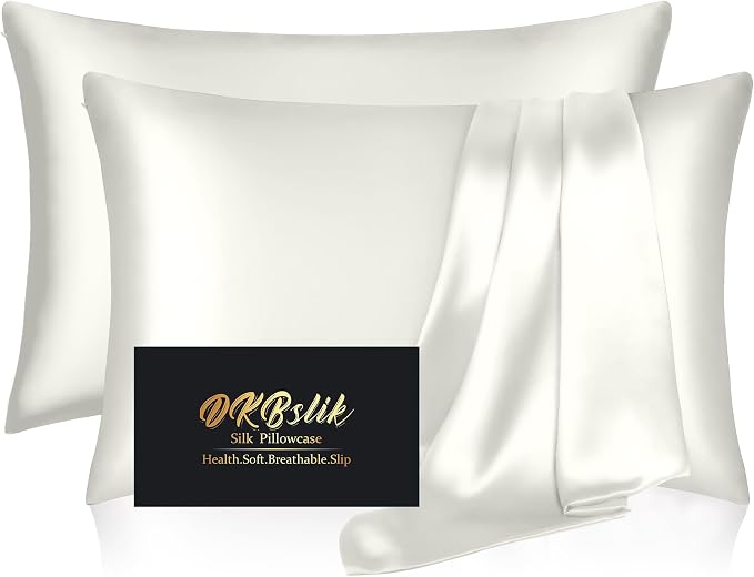 Silk Pillowcase 2 Pack, Natural Mulberry Silk Pillow Case, Anti Acne Silk by HOME