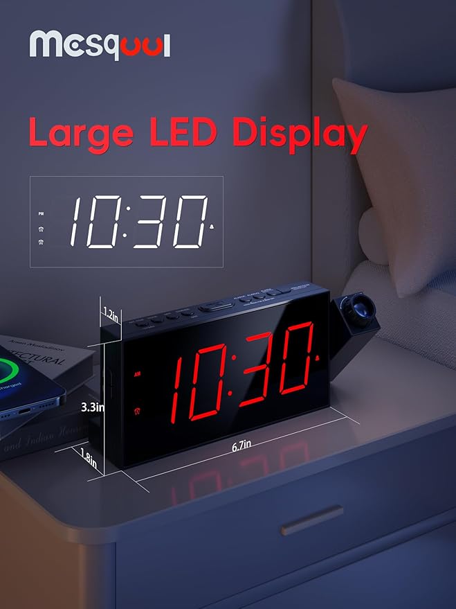 Mesqool Projection Alarm Clock, Digital Clock - Image 3