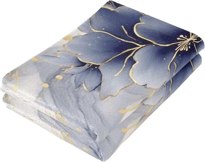 Abstract Blue Golden Floral Leaves Hand Towels - Image 7