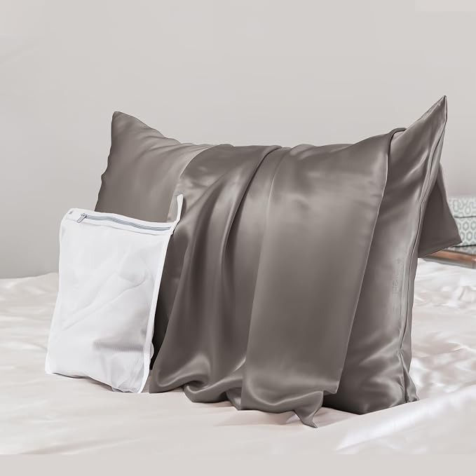 PROMEED Grey Silk Pillowcase Standard Size by PromeedTextile