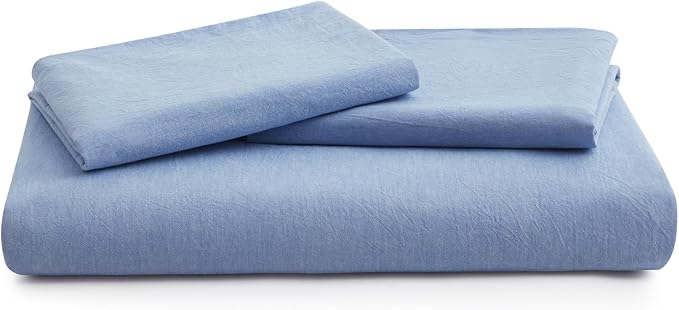 LOVQUE Light Blue Cotton Duvet Cover Queen Size, Linen Like Natural Bedding Set - Image 7