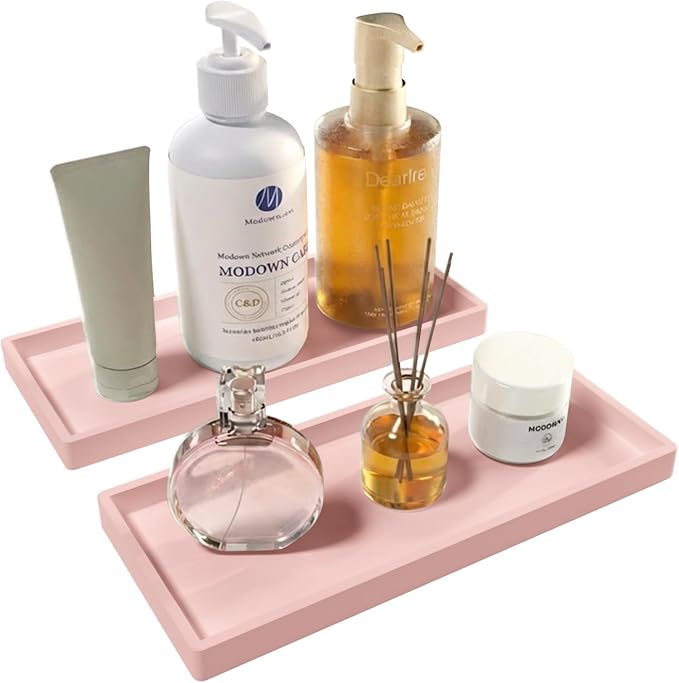 Bathroom Vanity Tray 2 Pack, 11.8 x 5 Inch Silicone Bathroom Counter Tray by BLESWIN