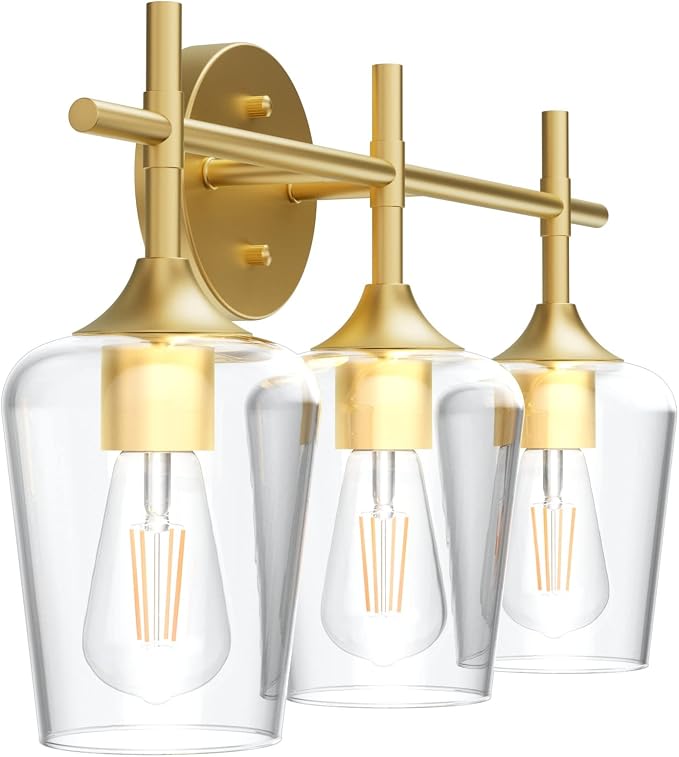 Ralbay Gold Bathroom Vanity Light 3-Lights Vintage Gold Vanity Lights Wall - Image 7
