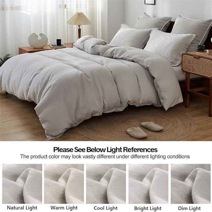 Simple&Opulence 100% Linen Duvet Cover Set 3pcs Basic Style Natural French - Image 5