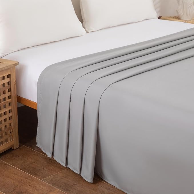 Twin Flat Sheet Only，66x96Inch Light Gray - Image 3