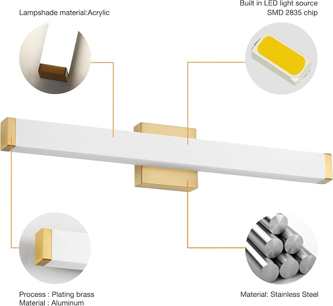 LED Bathroom Vanity Light fixtures 24in Metal Brass, 14W 4000K Natural White - Image 4