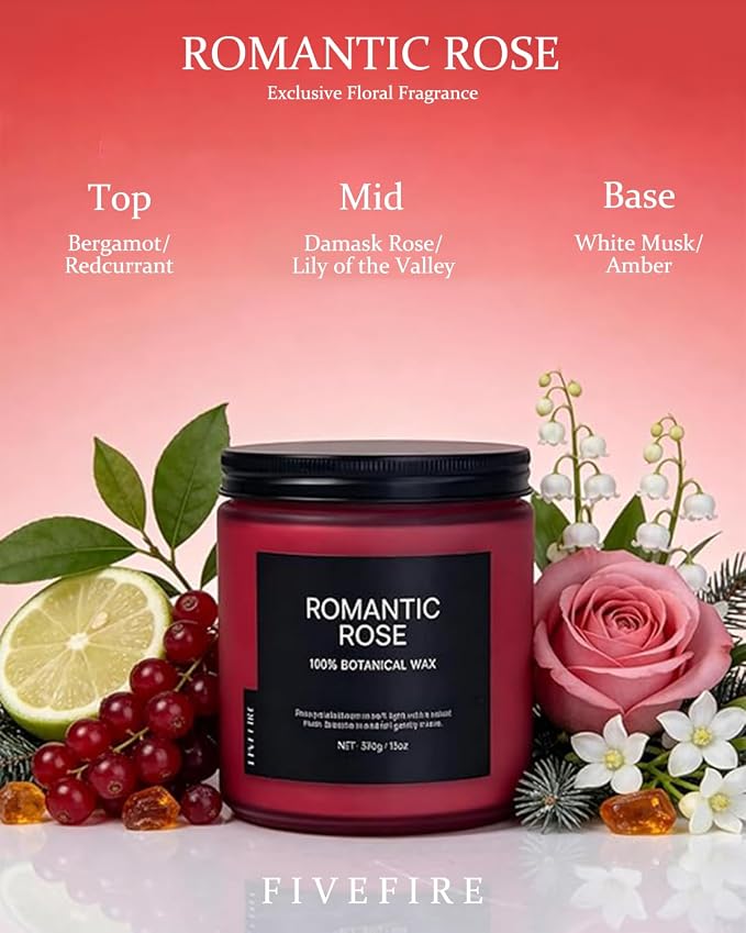 Rose Scented Candles for Home, 13oz Organic Soy Wax, 76-Hour Clean Burning - Image 2