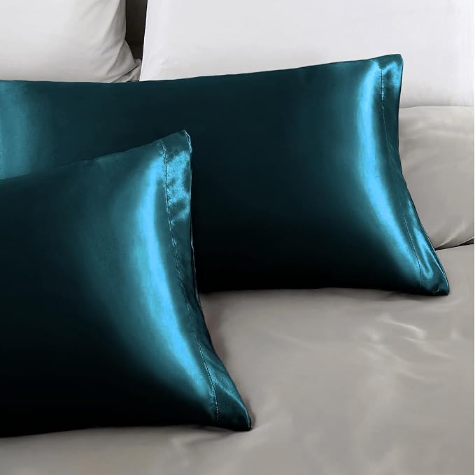 Aormenzy Satin Pillow Cases for Women King Size Set of 2, Dark Teal Satin - Image 4