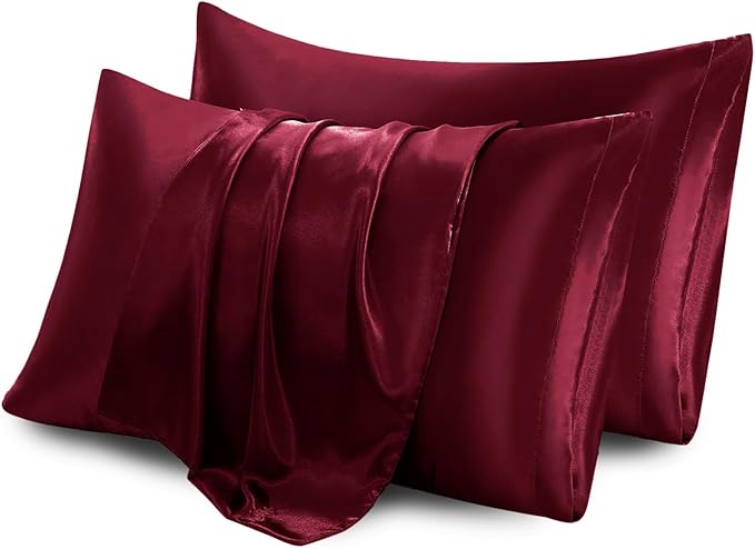 Aormenzy Satin Pillow Cases for Women Standard Size Set of 2, Burgundy Satin - Image 6
