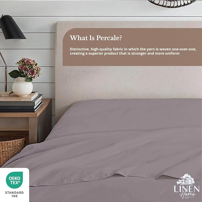 Linen Home 100% Cotton Percale 1 Flat Sheet, Queen Size - Image 4