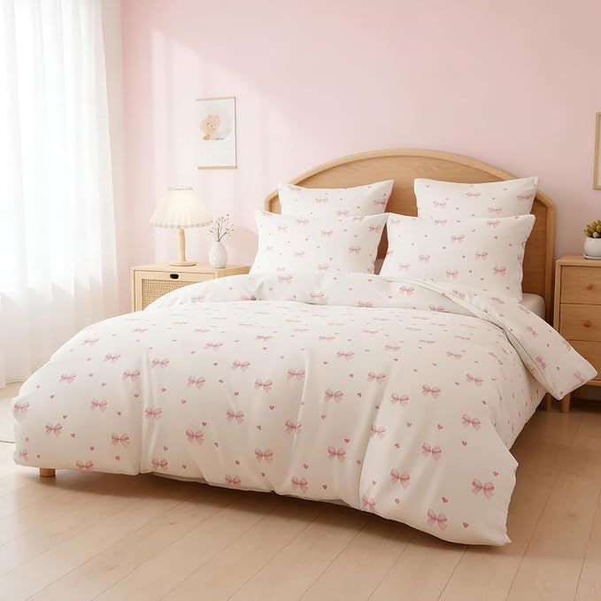 Nayoroom Pink Bow Duvet Cover Queen Size Coquette Pink Heart Duvet Cover 3 - Image 3