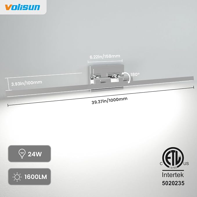 VOLISUN Modern Bathroom Vanity Light 39.4 inch, 24W Dimmable 5CCT Led Bathroom - Image 6