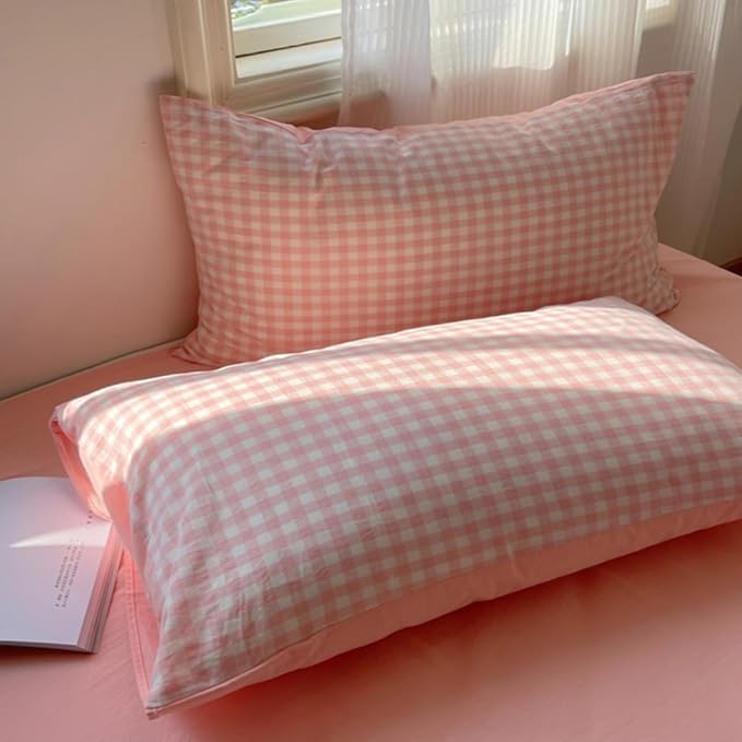 Nayoroom Gingham Duvet Cover Queen Size Reversible Pink Plaid Checkered Duvet - Image 7