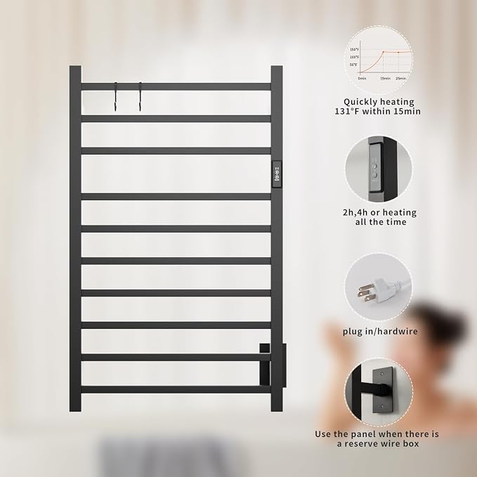 Wall Mounted Towel Warmer Square 10 Bars - Image 4