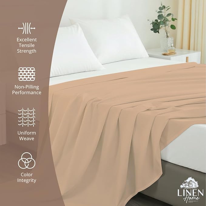 Linen Home 100% Cotton Percale 1 Flat Sheet, Queen Size - Image 5