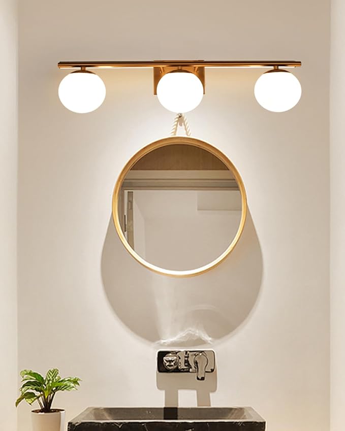 Brushed Brass Bathroom Vanity Light fixtures, 24‘’ 3 Lights Modern Globe Glass - Image 2
