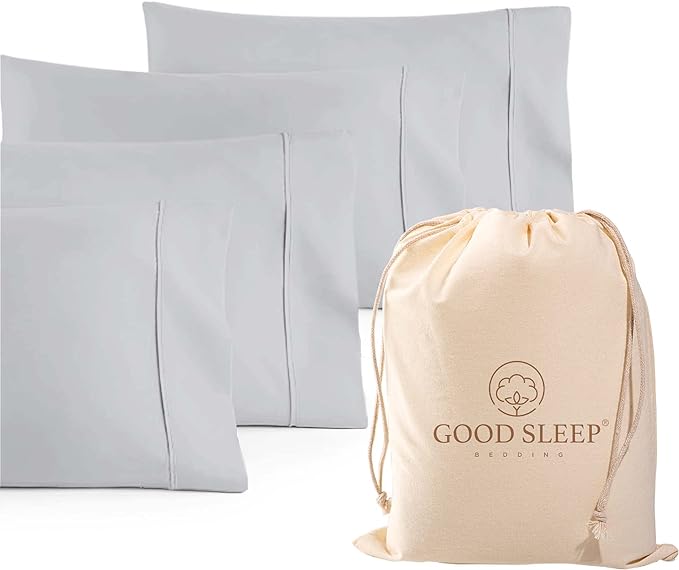 Set of 4 Pillow Cases King, 800 TC 100% Egyptian Cotton, Silky Soft Sateen by GoodSleepBedding