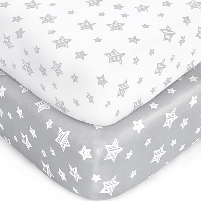 Crib Sheets for Boys or Girls 2 Pack, Fitted Crib Sheet for Standard Size Crib by Moonsea