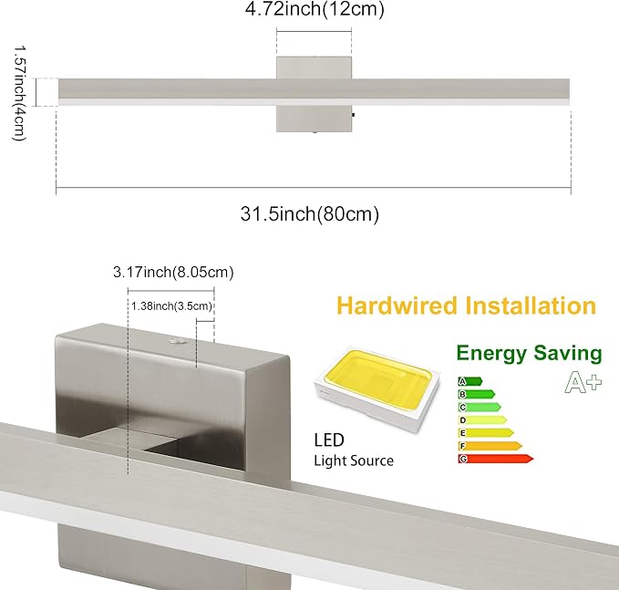 Nickel Bathroom Vanity Light 31.5 inch, 26W Dimmable 5CCT LED Bathroom Light - Image 5
